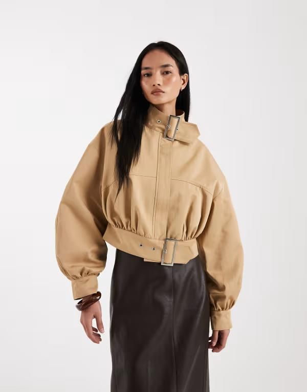 エイソス レディース アウター ジャケット・ブルゾン スタンドネックロップド ASOS DESIGN funnel neck cropped jacket with buckle detail in