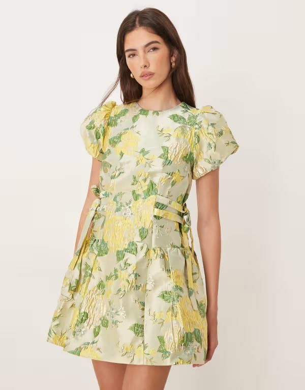 シスタージュン レディース トップス ワンピース フラワー柄 ミニ フラワー Dream Sister Jane Sunspel jacquard puff sleeve tie bow side m
