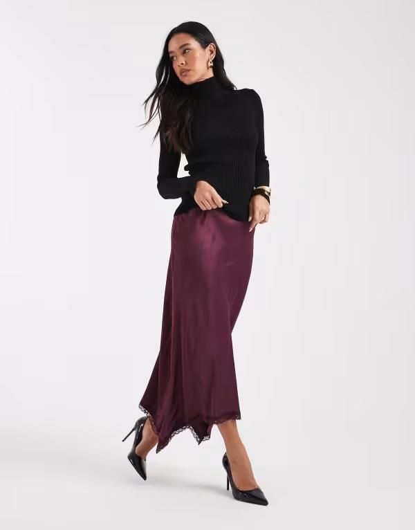 ミスセルフフリッジ レディース ボトムス スカート ミディ サテン Miss Selfridge satin handkerchief hem midi skirt in fig Fig