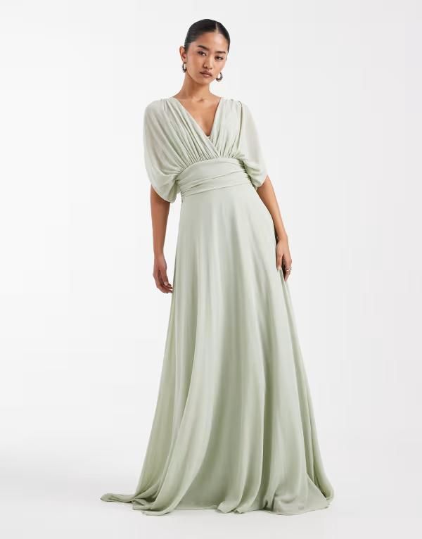 ティエフエヌシー レディース トップス ワンピース シフォン プリーツ マキシ TFNC Bridesmaid Lova pleated chiffon maxi dress Green グリーン