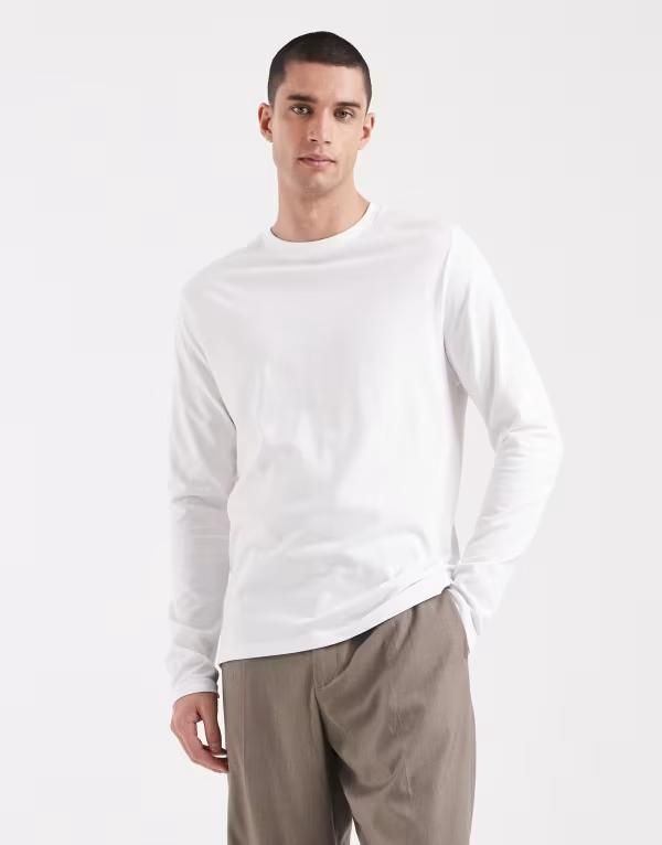 エイソス メンズ トップス Tシャツ クルーネック ASOS DESIGN essentials crew neck long sleeve Tshirt WHITE ホワイト