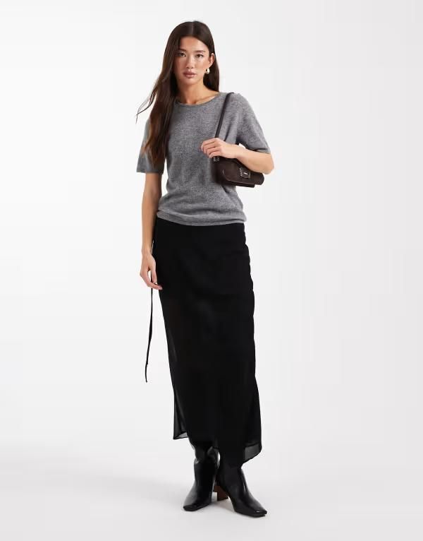エイソス レディース ボトムス スカート シアー マキシ ASOS DESIGN sheer and solid wrap maxi skirt Black ブラック