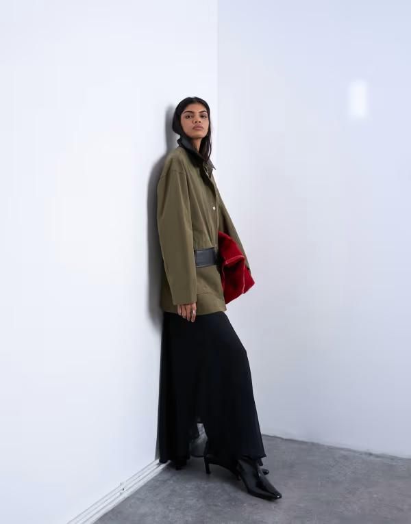 トップショップ レディース ボトムス スカート シフォン マキシ Topshop chiffon seam details circle maxi skirt Black ブラック