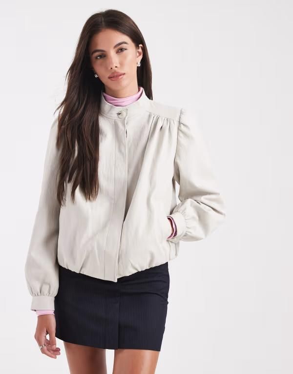 ミスセルフフリッジ レディース アウター ジャケット・ブルゾン レザー フェイクレザー Misselfridge faux leather gatheredetail jacket in stone