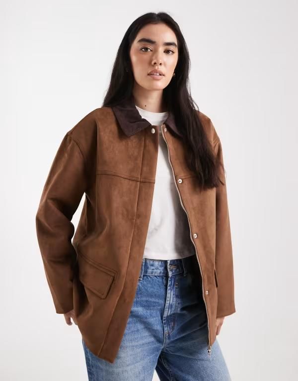 フォースレックレス レディース アウター ジャケット・ブルゾン スエード コントラスト ジャケット 4th Reckless faux suede contrast collar barn jacke