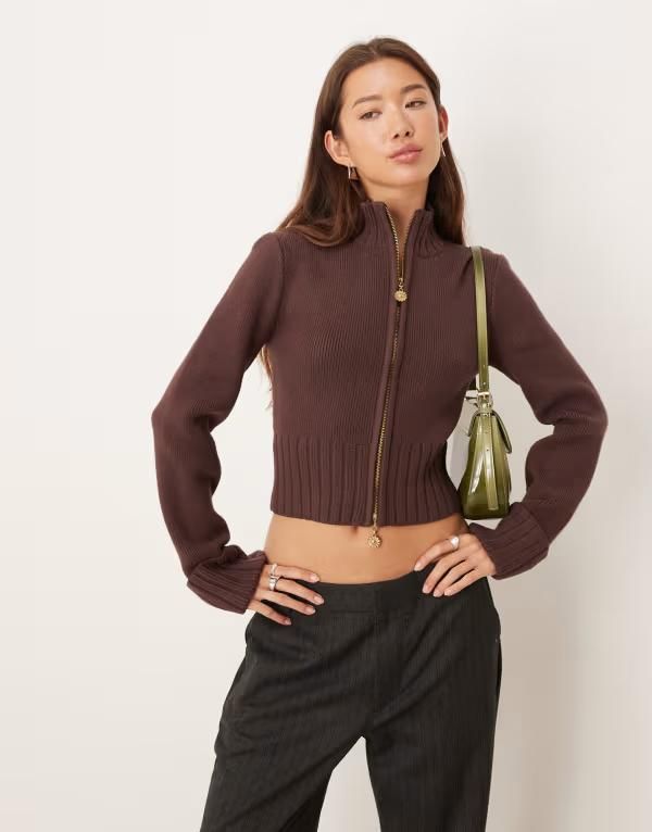 ハウスオブサニー レディース アウター ニット・セーター セーター House of Sunny zip up sweater in rosewood ROSEWOOD BROWN ブラウン