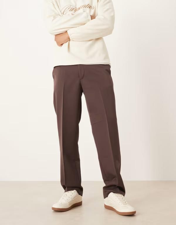 エイソス メンズ ボトムス カジュアルパンツ ストレート パンツ ASOS DESIGN smart straight leg pants in dark Dark brown ブラウン