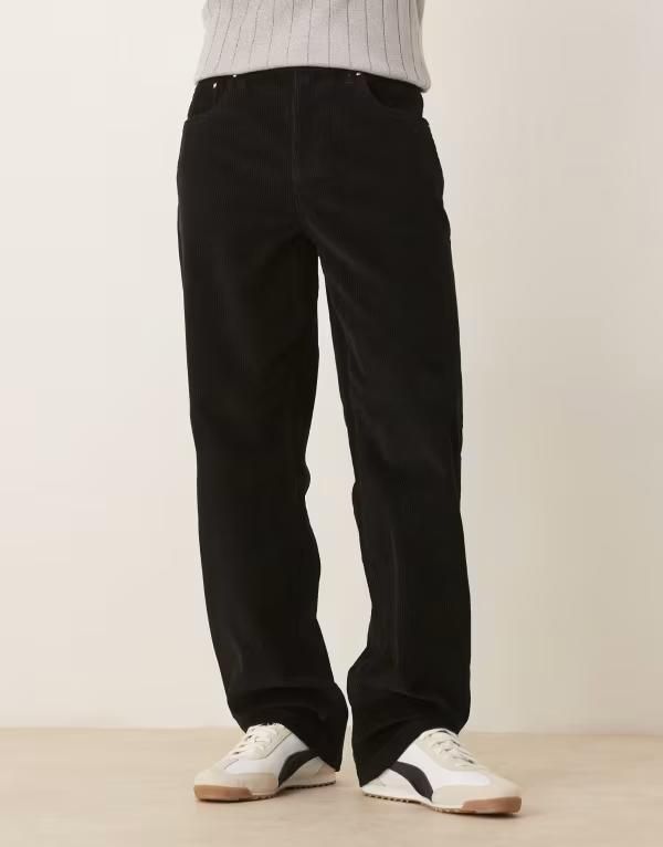 エイソス メンズ ボトムス カジュアルパンツ コーデュロイ パンツ ASOS DESIGN baggy pants corduroy Black ブラック