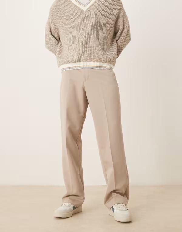 エイソス メンズ ボトムス カジュアルパンツ ワイドレッグ パンツ ASOS DESIGN wide leg dress pants in stone STONE ストーン