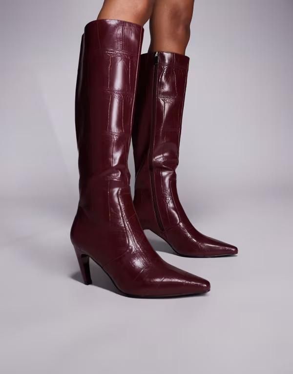 シミ レディース シューズ ブーツ・レインブーツ ヒール SIMMI Shoes Simmi Lapis heeled knee boots croc Burgundy croc バーガンディ