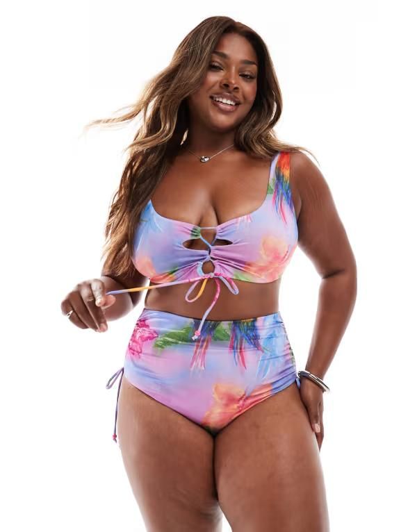 エイソス レディース 水着 トップのみ フラワー柄 プリント フラワー ASOS Curve ASOS DESIGN Curve Paloma crop bikini top with ties in