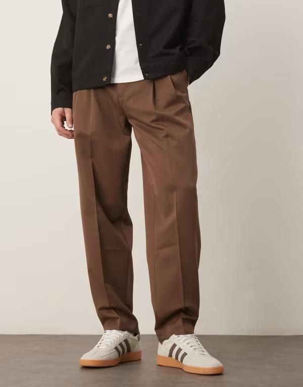 エイソス メンズ ボトムス カジュアルパンツ パンツ ASOS DESIGN smart oversized tapered pants with double pleats BROWN ブラウン 10,066円