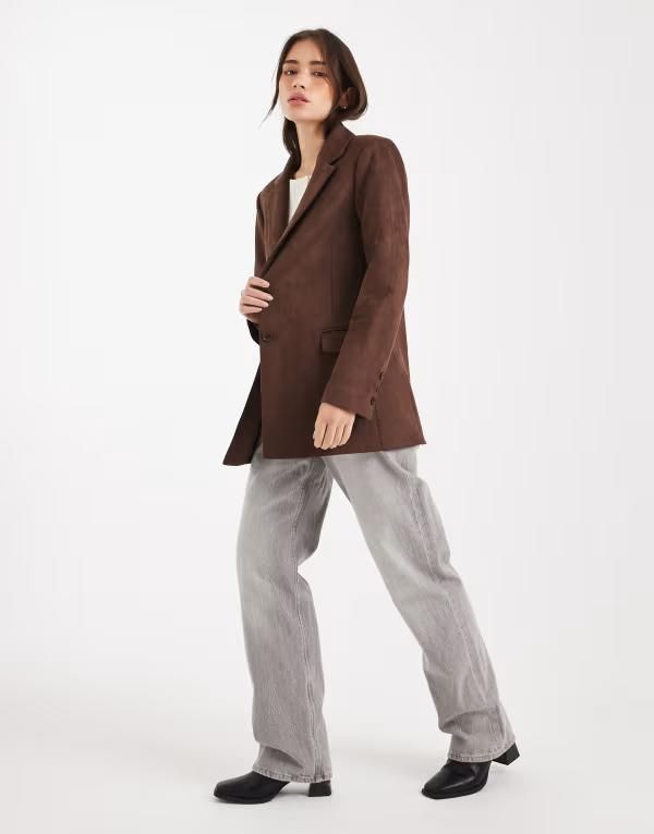 ミスセルフフリッジ レディース アウター ジャケット・ブルゾン スエード ブレザー Miss Selfridge suedette blazer in chocolate Chocolate チョコレ