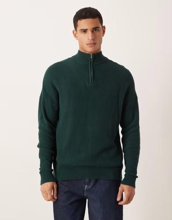 エイソス メンズ アウター ニット・セーター スタンドネック セーター ニット ASOS DESIGN relaxed knit pique funnel neck sweater in dark D