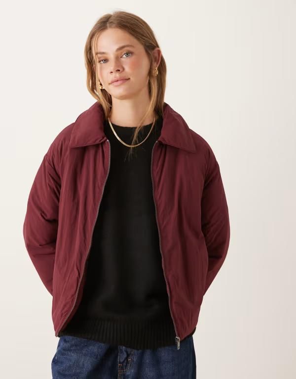 エイソス レディース アウター コート ジャケット ASOS DESIGN puffer jacket with top collar Burgundy バーガンディ