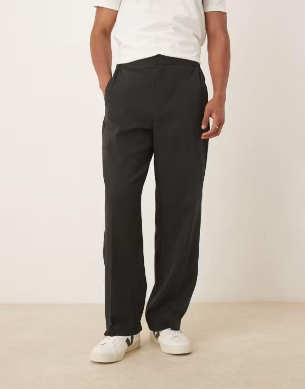 エイソス メンズ ボトムス カジュアルパンツ ワイドレッグ ASOS DESIGN wide leg dress pantseersucker with elastic waist part of a