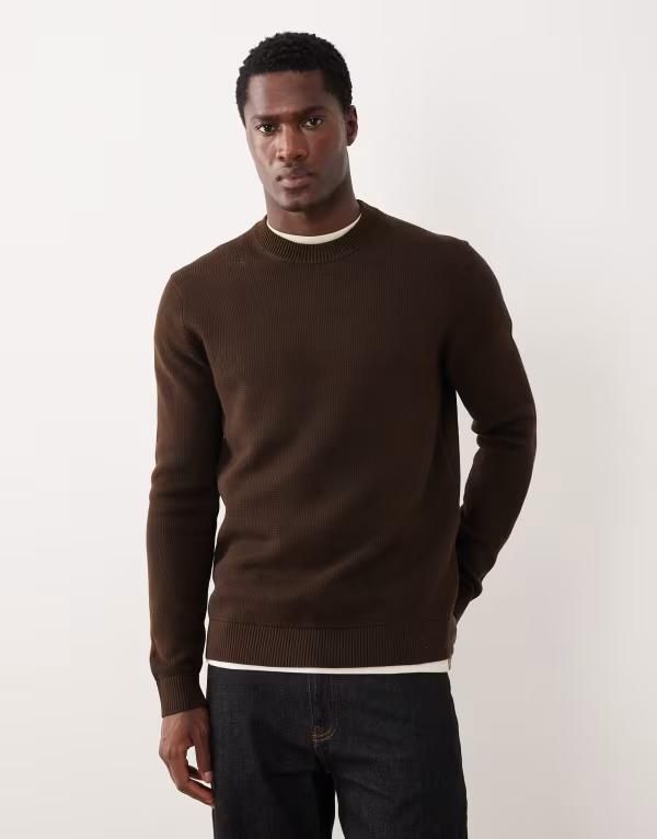 セレクティッド メンズ アウター ニット・セーター クルーネック コットン Selected 100 cotton knit crew neck sweater Demitasse ブラウン