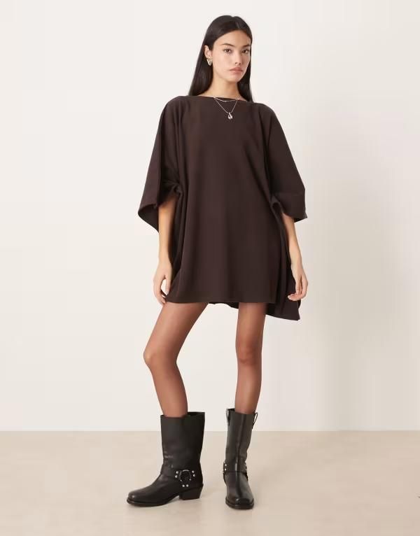 エイソス レディース トップス ワンピース ケープデザイン ミニ キャップ ケープ ASOS DESIGN supersoft cape mini dress in chocolate チョコレート 15,735円