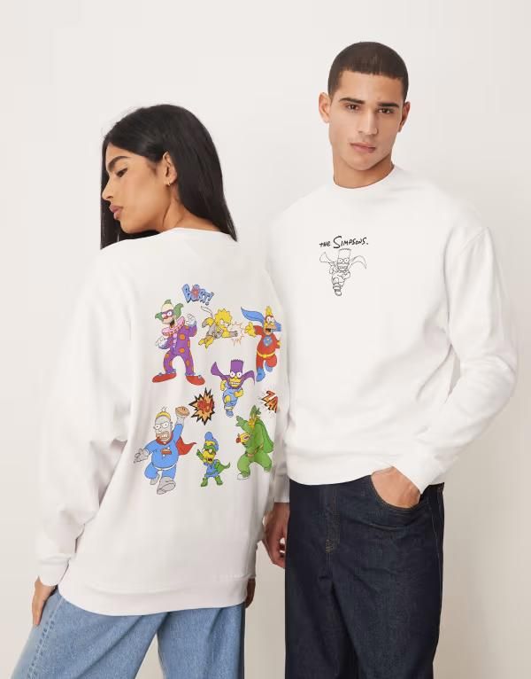 エイソス レディース アウター パーカー・スウェット プリント Tシャツ ASOS DESIGN unisex oversized Tshirt withE SIMPSONS print WHITE