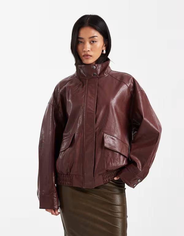オンリー レディース アウター ジャケット・ブルゾン レザー フェイクレザー ONLY faux leather bomber jacket Burgundy バーガンディ