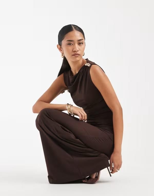 フォースレックレス レディース トップス ワンピース ギャザー ノースリーブ マキシ 4th Reckless ruched side sleeveless goldtone metal should