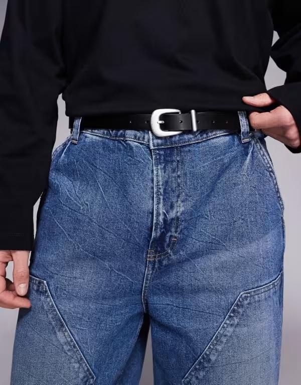 エイソス メンズ アクセサリー ベルト ASOS DESIGN skinny belt with curve buckle and metal tip Black ブラック 7,546円