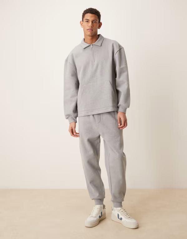 エイソス メンズ ボトムス カジュアルパンツ リブ スウェットパンツ ASOS DESIGN tapered sweatpants with ribbed cuffs in heather Gray
