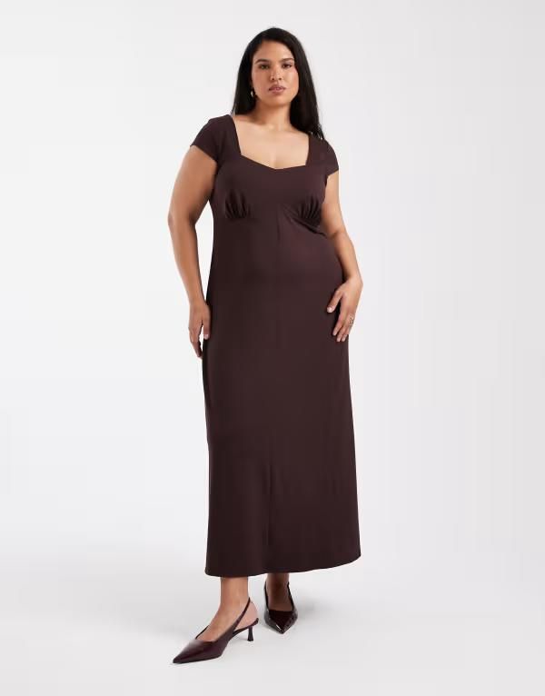 エイソス レディース トップス ワンピース ミディ キャップ ASOS Curve ASOS DESIGN Curve cap sleeve midi tea dress in chocolate チ 15,194円