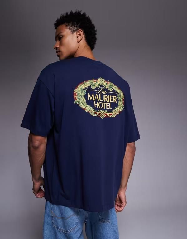 エイソス メンズ トップス Tシャツ ASOS DESIGN heavyweight oversized Tshirt with text embroidery Pea Coat ネイビー