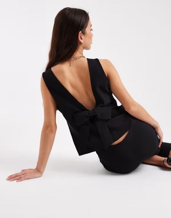 オンリー レディース トップス Tシャツ オープンバック ONLY bow open back top Black ブラック