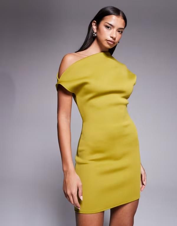 エイソス レディース トップス ワンピース ギャザー ミニ オフショルダー スキューバ ASOS DESIGN offshoulder mini dress with ruched back deta