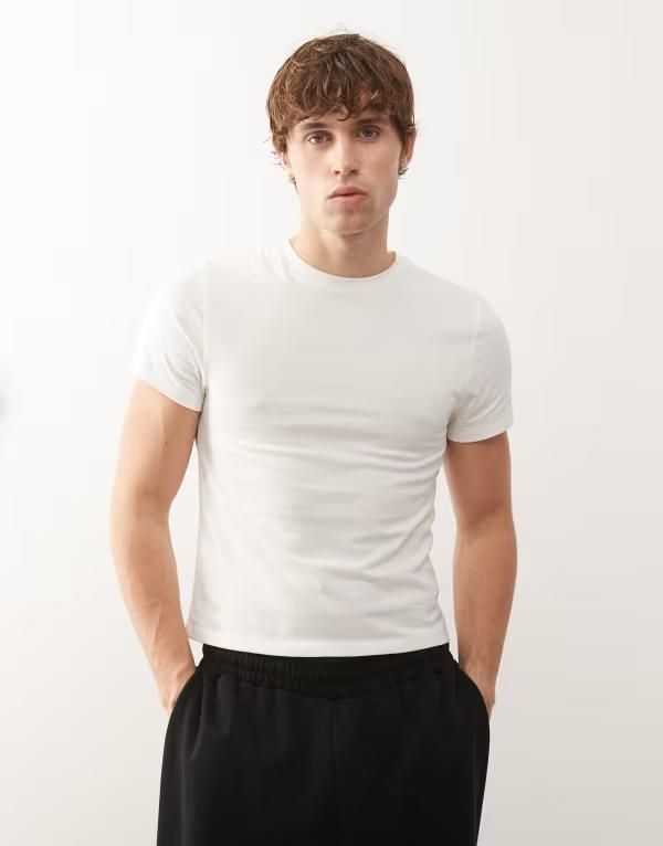 コルージョン メンズ トップス Tシャツ COLLUSION shrunken tshirt ECRU エクリュ