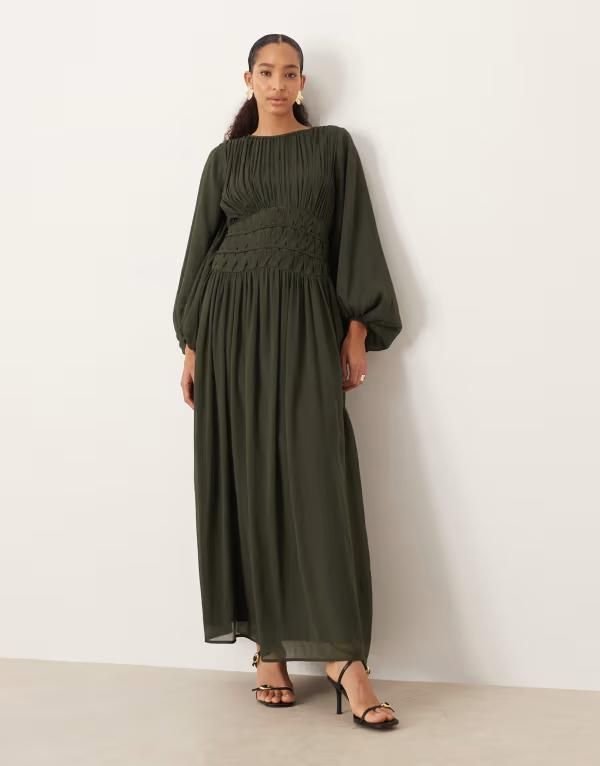 エイソス レディース トップス ワンピース マキシ ASOS DESIGN macrame waisted maxi dress in dark Mid Green グリーン