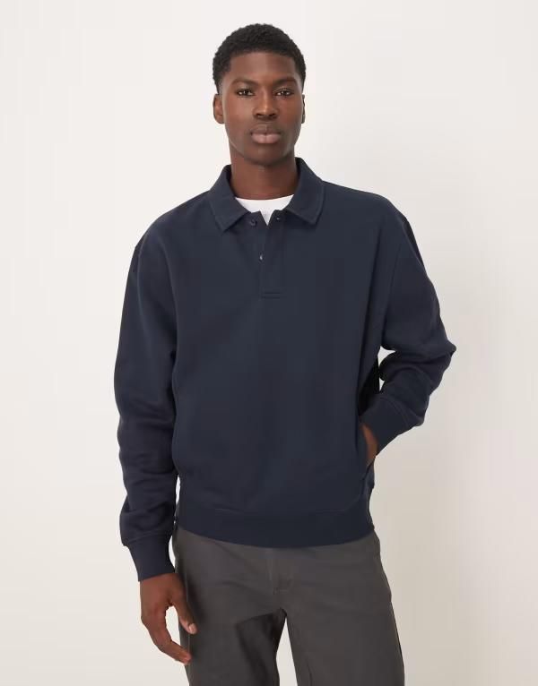 エイソス メンズ アウター パーカー・スウェット ポロシャツ ASOS DESIGN relaxed polo neck sweatshirt Sky captain ネイビー