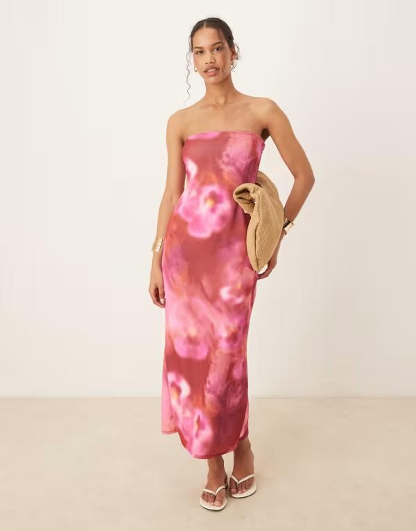 エイソス レディース トップス ワンピース ミディワンピース フラワー柄 プリント ミディ スキューバ フラワー ASOS DESIGN bandeau scuba midi dress floral