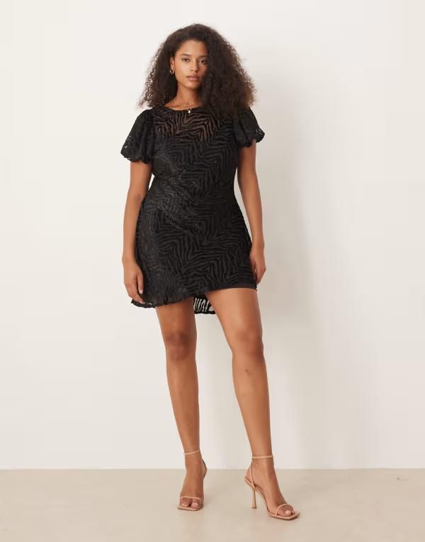 エイソス レディース トップス ワンピース ミニ ベルベット ASOS Curve ASOS DESIGN Curvelvet animal burnout puff sleeve mini dres