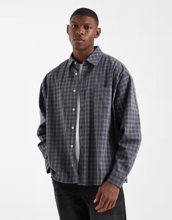 コルージョン メンズ トップス シャツ COLLUSION boxy oversized long sleeve shirt plaid Gray グレー