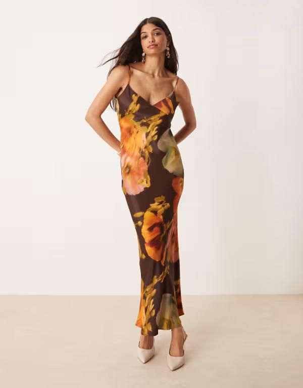 エイソス レディース トップス ワンピース マキシワンピース フラワー柄 サテン マキシ フラワー ASOS DESIGN satin tie back maxi dress in oversized