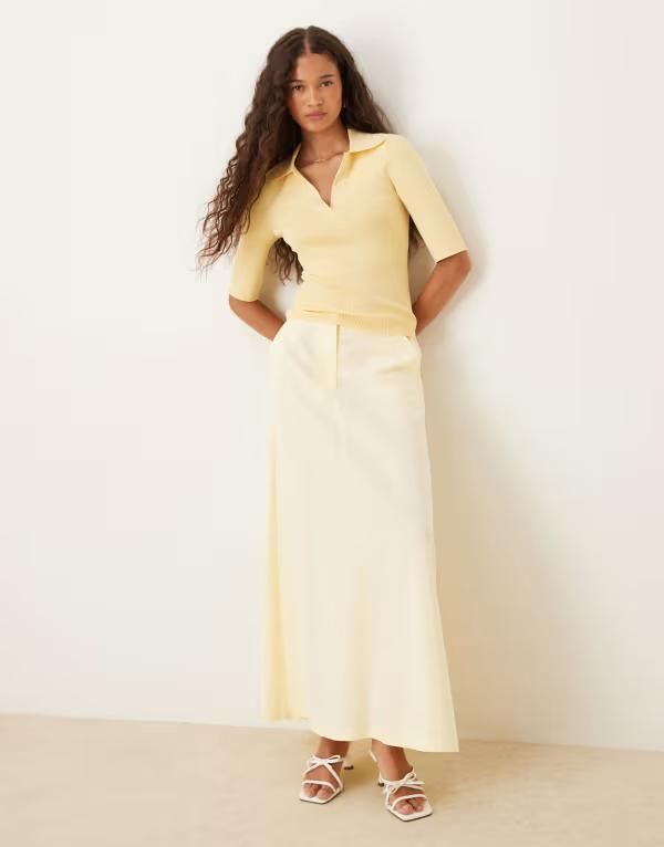 エイソス レディース ボトムス スカート リネン マキシ ASOS DESIGN linen blend tailored maxi skirt in buttermilk Buttermilk