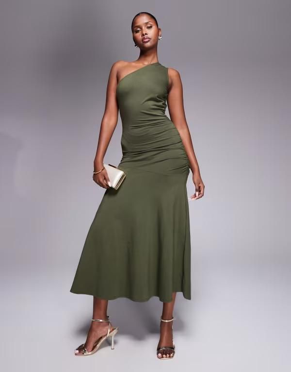 ファッションキラ レディース トップス ワンピース マキシワンピース ギャザー コットン マキシ Fashionkilla cotton one shoulder ruched side maxi d