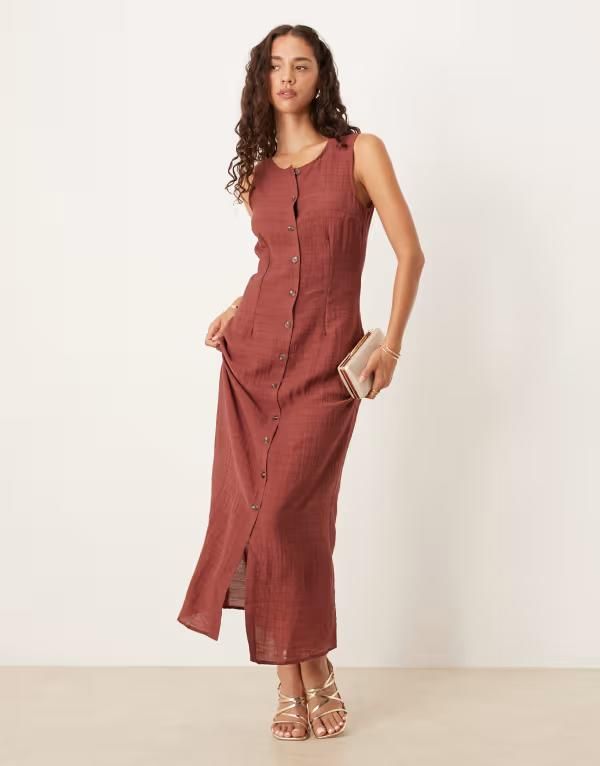 ヴィラ レディース トップス ワンピース ミディワンピース ミディ VILA button front midi dress in burnt henna check Burnt henna チェック