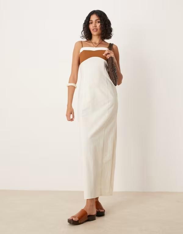 エイソス レディース トップス ワンピース マキシワンピース コットン リネン マキシ ASOS DESIGN cotton linen cami maxi dress in neutral colo