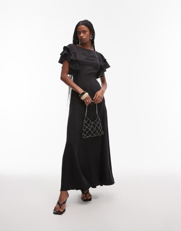 アンドアザーストーリーズ レディース トップス ワンピース オープンバック マキシワンピース フリル マキシ Other Stories maxi dress with ruffle sleeves