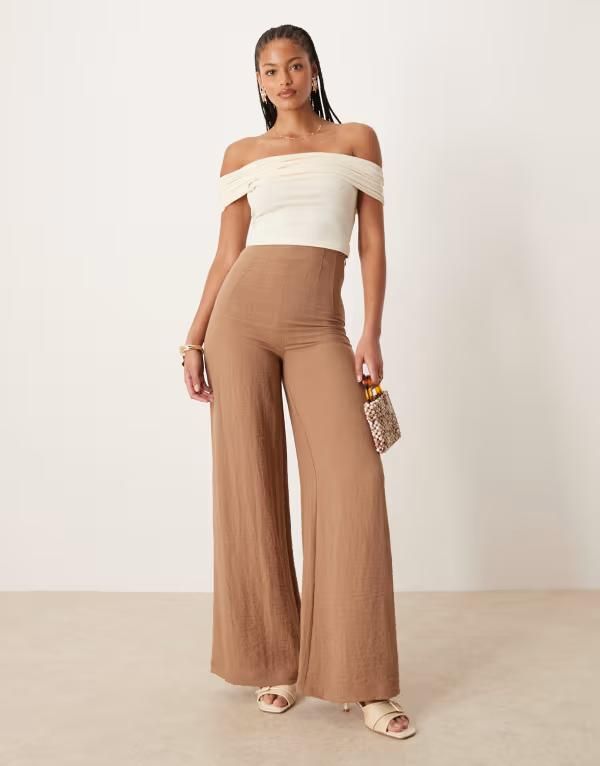 エイソス レディース ボトムス カジュアルパンツ パンツ トール リネン ASOS DESIGN Tall crinkle linen blend high waisted corset waist