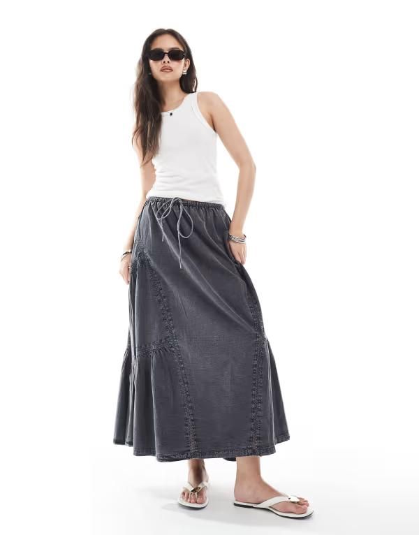 エイソス レディース ボトムス スカート ミディ ASOS DESIGN volume midi skirt in washed Washed gray グレー