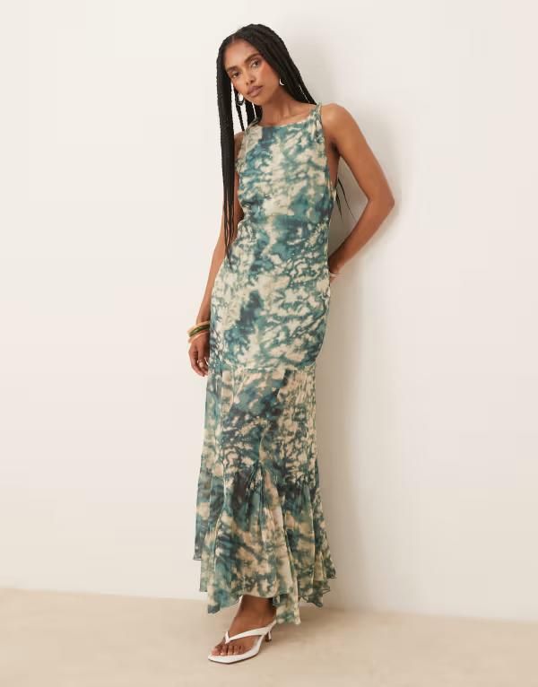 エイソス レディース トップス ワンピース マキシワンピース プリント マキシ ASOS DESIGN dropped waist maxi dress with full godet hem in