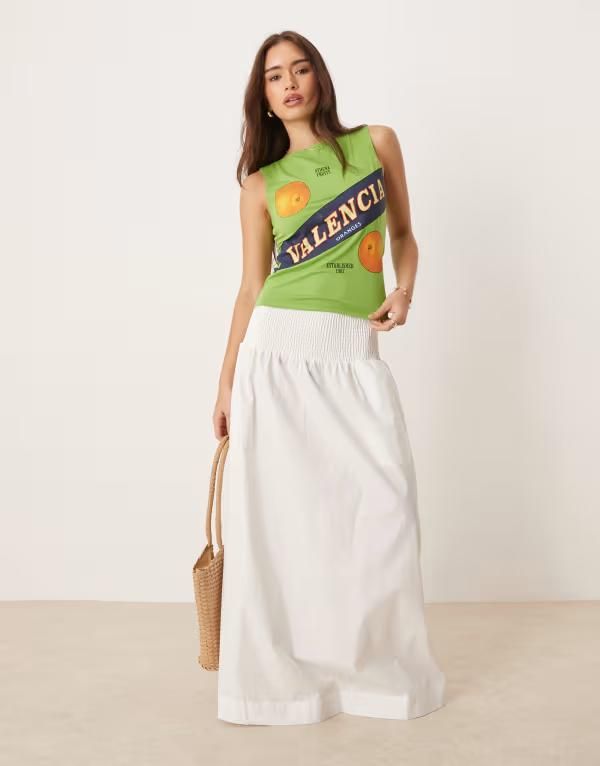 ヴィラ レディース ボトムス スカート Vila shirred waistband poplin boho skirt in cream cloud dancer クリーム