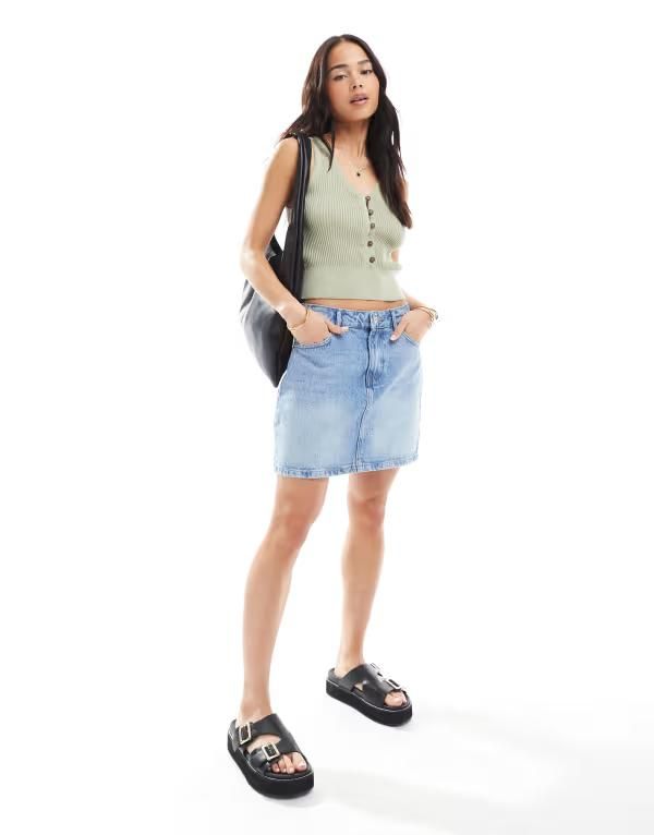 オンリー レディース ボトムス スカート ミニ デニム ONLY denim mini skirt in light Light Blue Denim デニム