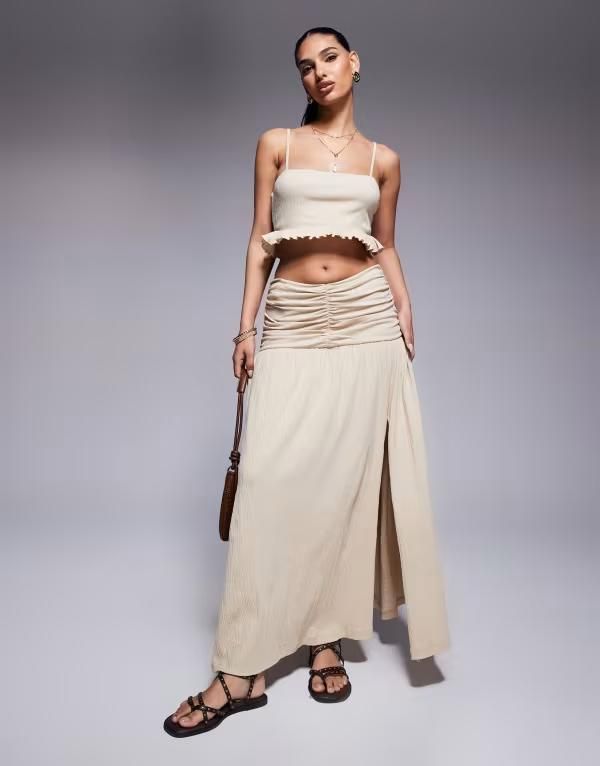 エイソス レディース ボトムス スカート マキシ ASOS DESIGN crinkle drop waist maxi skirt in stone Stone ストーン