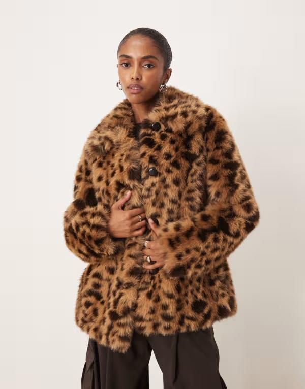 マンゴ レディース アウター ジャケット・ブルゾン プリント ジャケット Mango faux fur jacket in leopard print BROWN ブラウン
